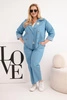 Komplet damski Plus Size bawełniany z marynarką i spodniami jeansowy