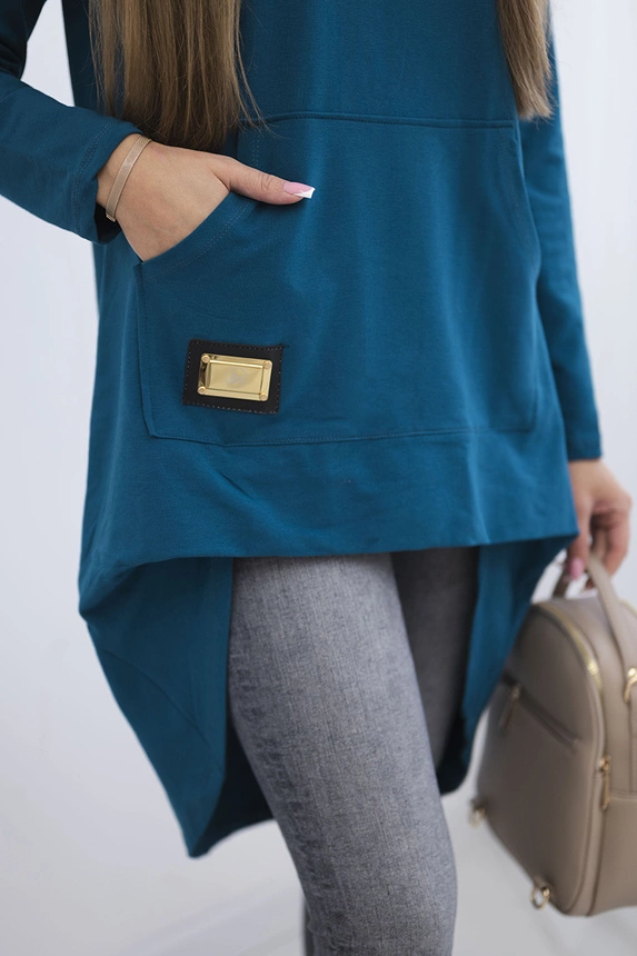 Sweatshirt with long back and hood marine