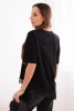 Women's asymmetrical cotton blouse with lace at the bottom black