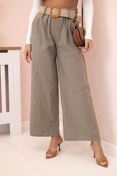 Women's linen trousers with wide legs and a belt fango