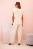 Damen-Set aus Viskose ohne Ärmel und mit geraden Hosen hellbeige