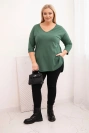 Plus Size women's cotton blouse with a V-neck and rolled sleeves dark khaki