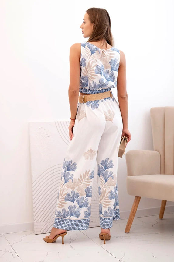 Women's viscose set top and pants with leaf print denim