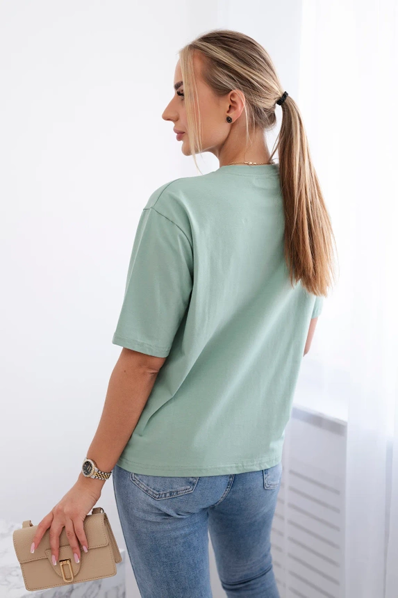 Baumwollbluse mit Herz-Print dunkle Minze