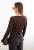 Women's ribbed blouse with side gathering brown