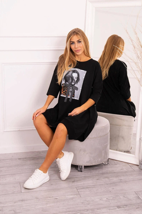 Dress with print and flared bottom black