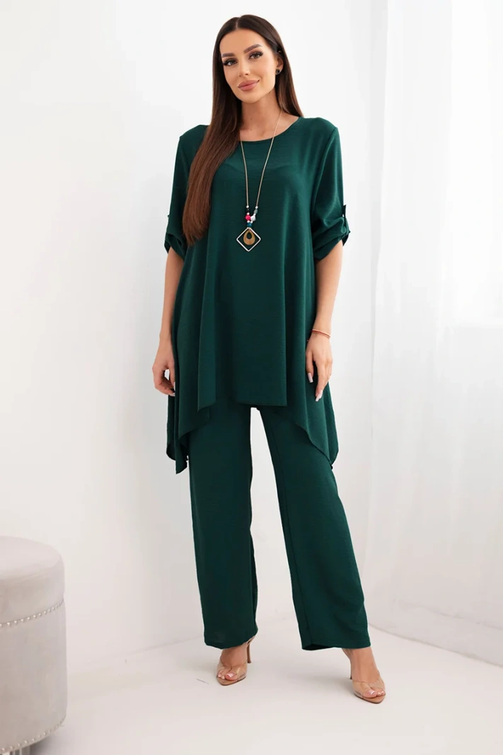 Set of blouse + pants with pendant dark green