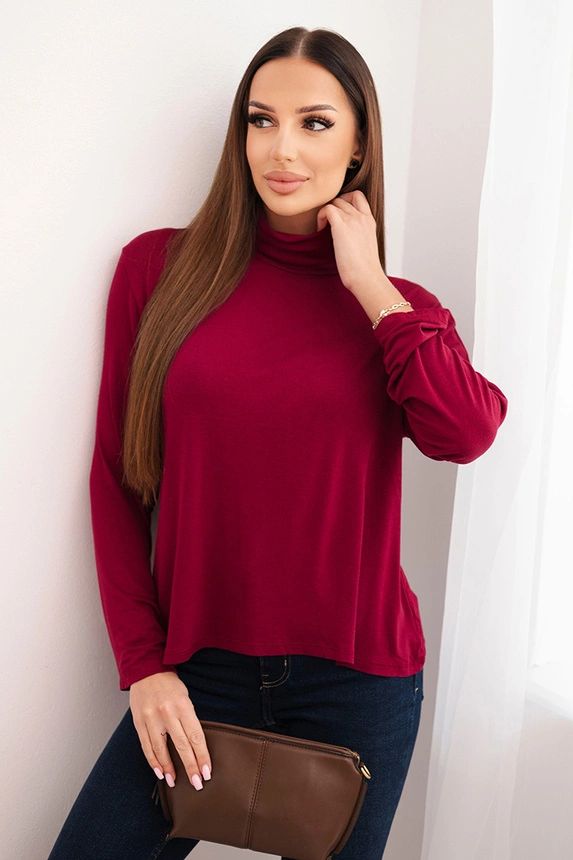 Women's viscose blouse with a turtleneck and long sleeves plum