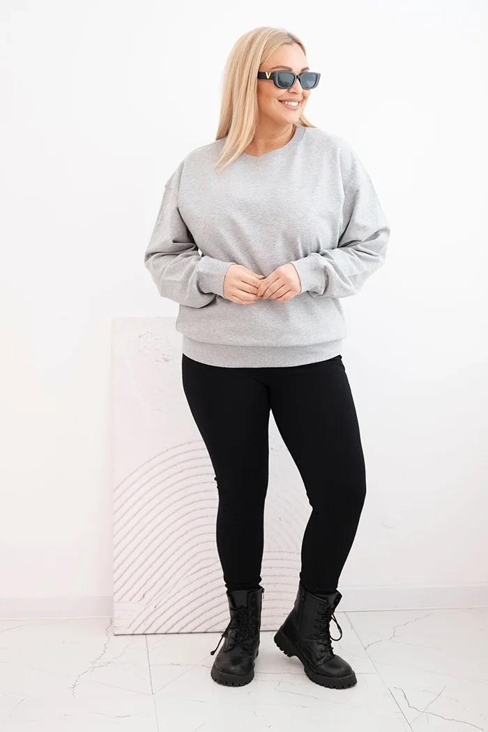 Dámská mikina Plus Size bavlněná basic s kulatým výstřihem šedá
