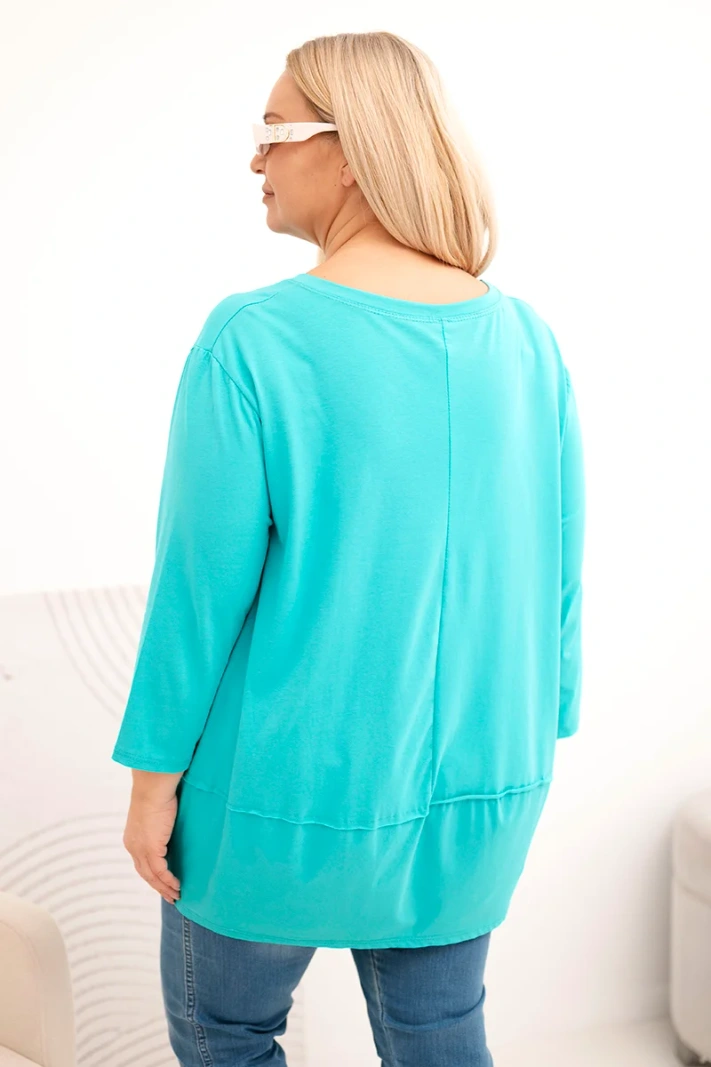 Dámská blůza Plus Size z bavlny s ozdobnými knoflíky a ohrnutými rukávy mátová