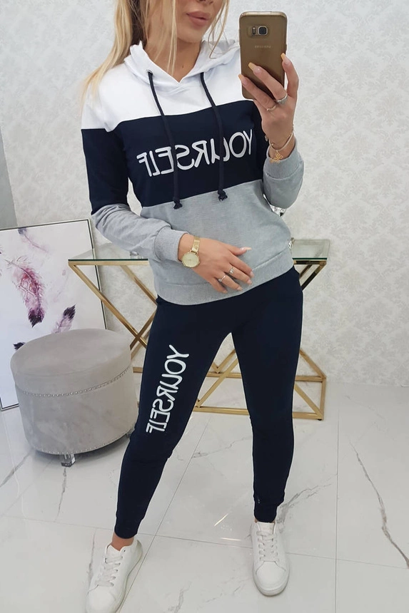 Set with print Yourself whit+navy blue