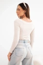 Women's viscose blouse with a wide neckline and long sleeves beige