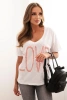 Women's cotton blouse with a V-neck and LOVE print white