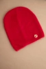 Classic women's alpaca hat with decorative plaque raspberry