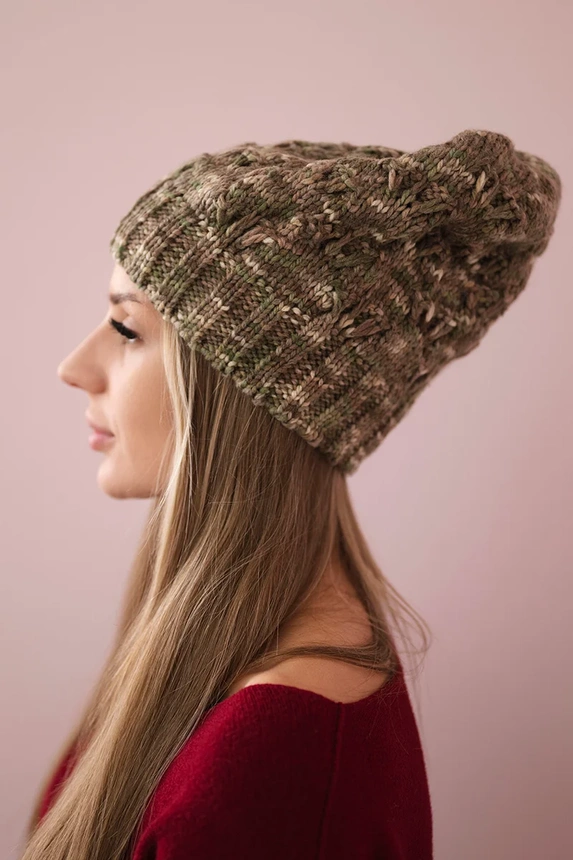 Cap with fleece Roksana K209 cappuccino + light khaki