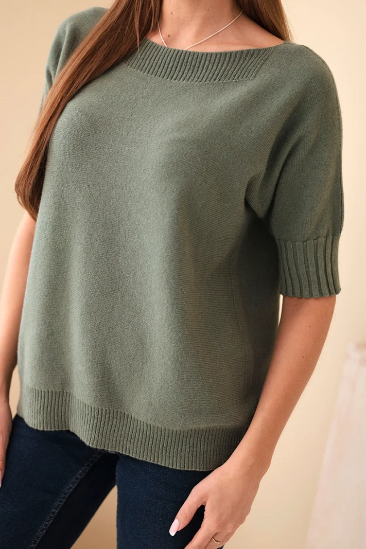 Damenpullover aus Viskose mit kurzen Ärmeln khaki