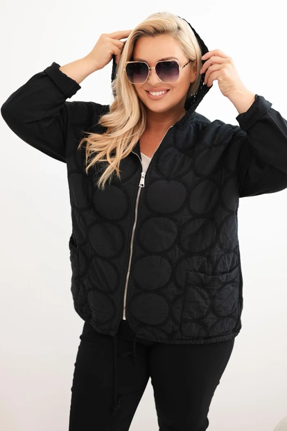 Dámska mikina Plus Size bavlnená na zips čierna