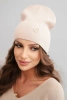 Women's ribbed cap made of modal and viscose with a decorative button beige