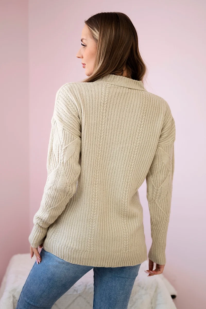 Sweter wkładany przez głowę z modnym splotem beżowy zdjęcie 3