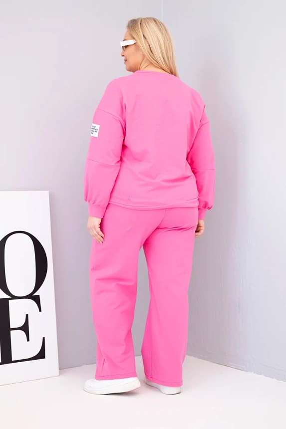 Damen Komplettset Plus Size aus Baumwolle mit lockerer Bluse und Hosen mit weitem Bein rosa