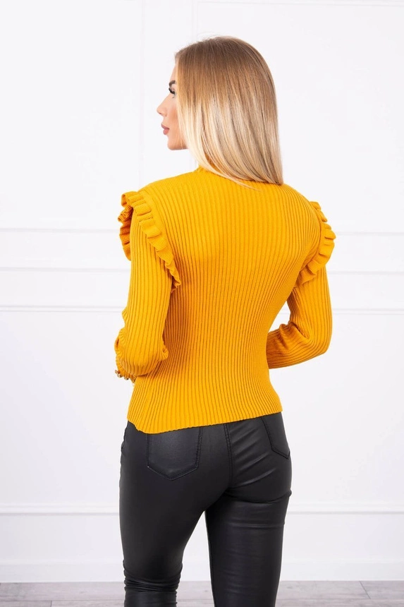 Passende Pullover-Bluse mit Knöpfen Senf