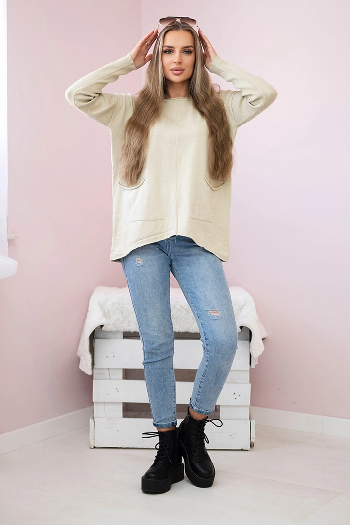 Pullover mit Vordertaschen beige