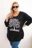 Dámska blúzka Plus Size bavlnená s potlačou stromu čierna
