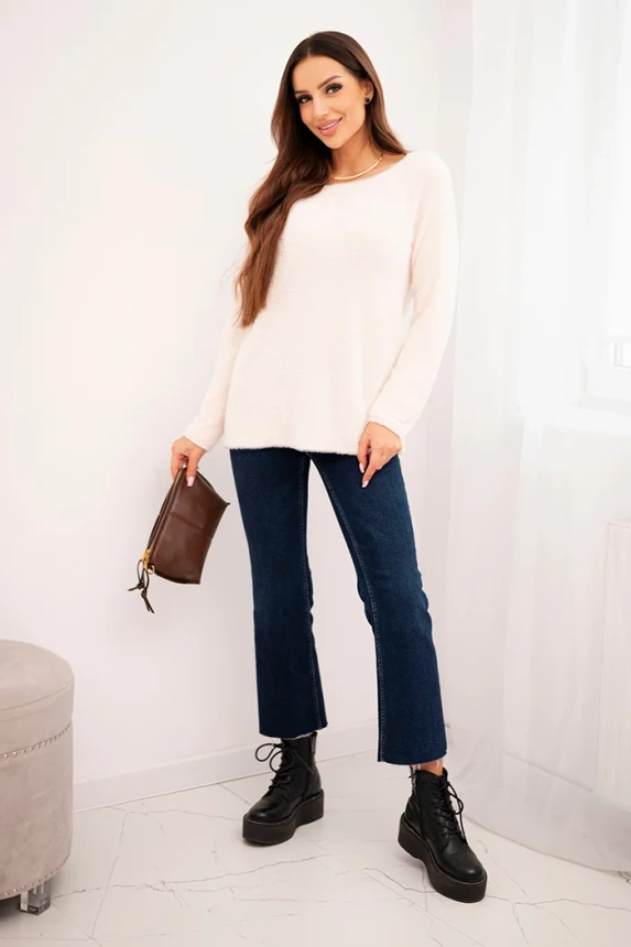 Damenpullover aus weichem Strick mit Rundhalsausschnitt beige