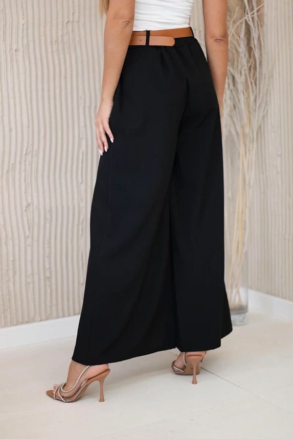 Wide-leg belted trousers black