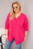 Women's Plus Size cotton blouse with a deep V-neck and asymmetrical hem fuchsia