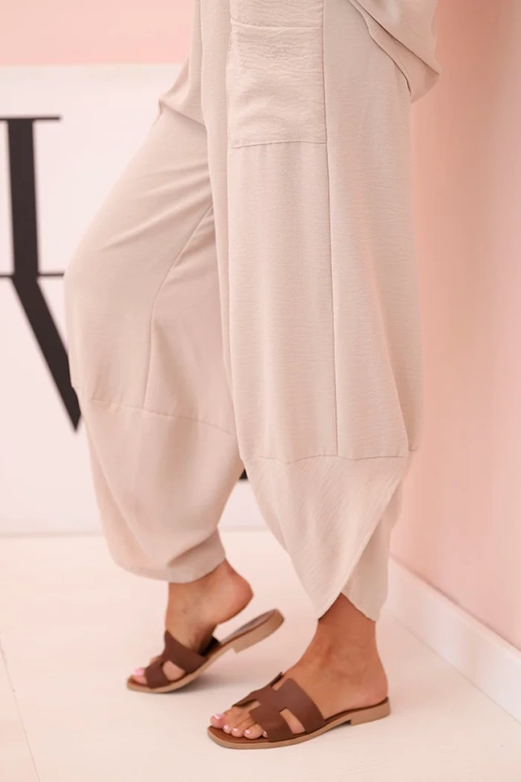 Set aus Viskose Bluse + Hose dunkelbeige