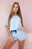 Baumwoll-Set Bluse + Shorts blau