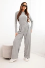 Women's viscose set with a blouse and wide pants gray