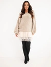 Damenpullover mit Kleid aus Viskose und Spitze beige