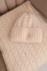 Women's set cap and scarf ribbed with decoration ecru