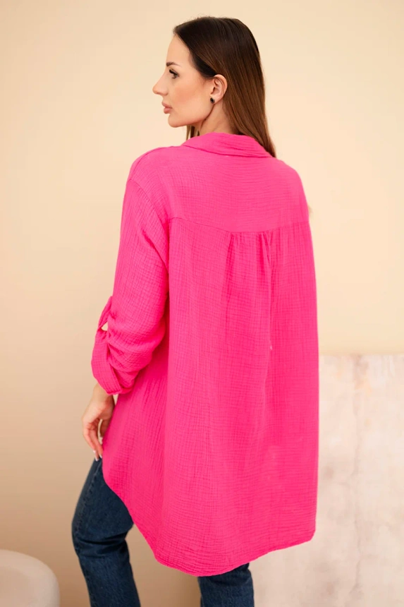 Koszula bawełniana muślinowa Plus Size fuksja