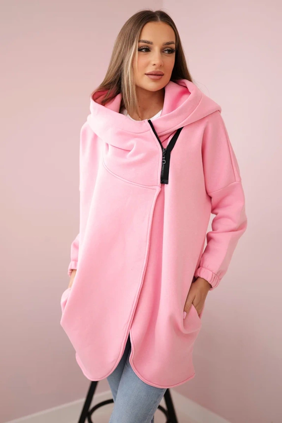 Sweatshirt mit kurzem Reißverschluss puderrosa