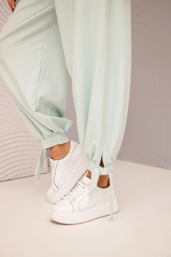 Women's wide-leg pants with a tie at the bottom dark mint