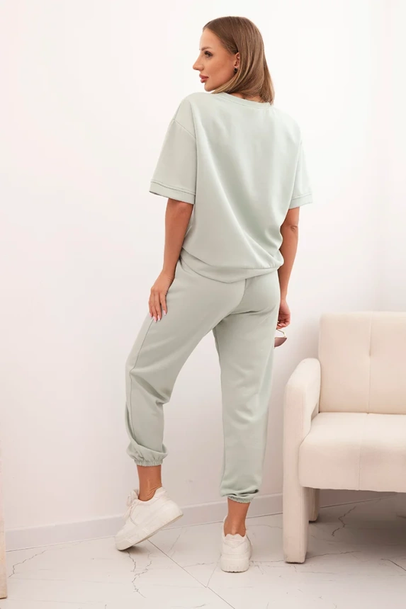 Damen-Viskose-Set mit kurzen Ärmeln und Hosen Mint