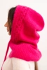 Women's hooded cap with ties and braid pattern fuchsia