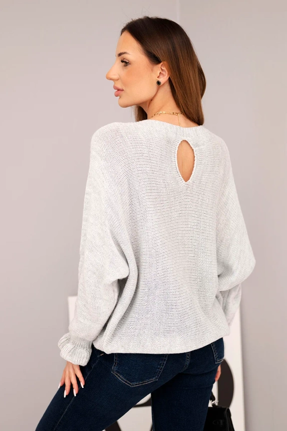 Women's mohair sweater with gathered sleeves and a back cutout light gray