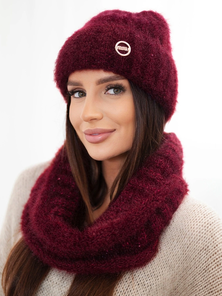 Damen-Set Mütze und Loop aus Strick bordeaux