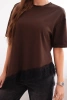 Women's cotton asymmetric blouse with lace at the bottom brown