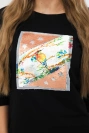 Blouse with graphics 3D Bird black