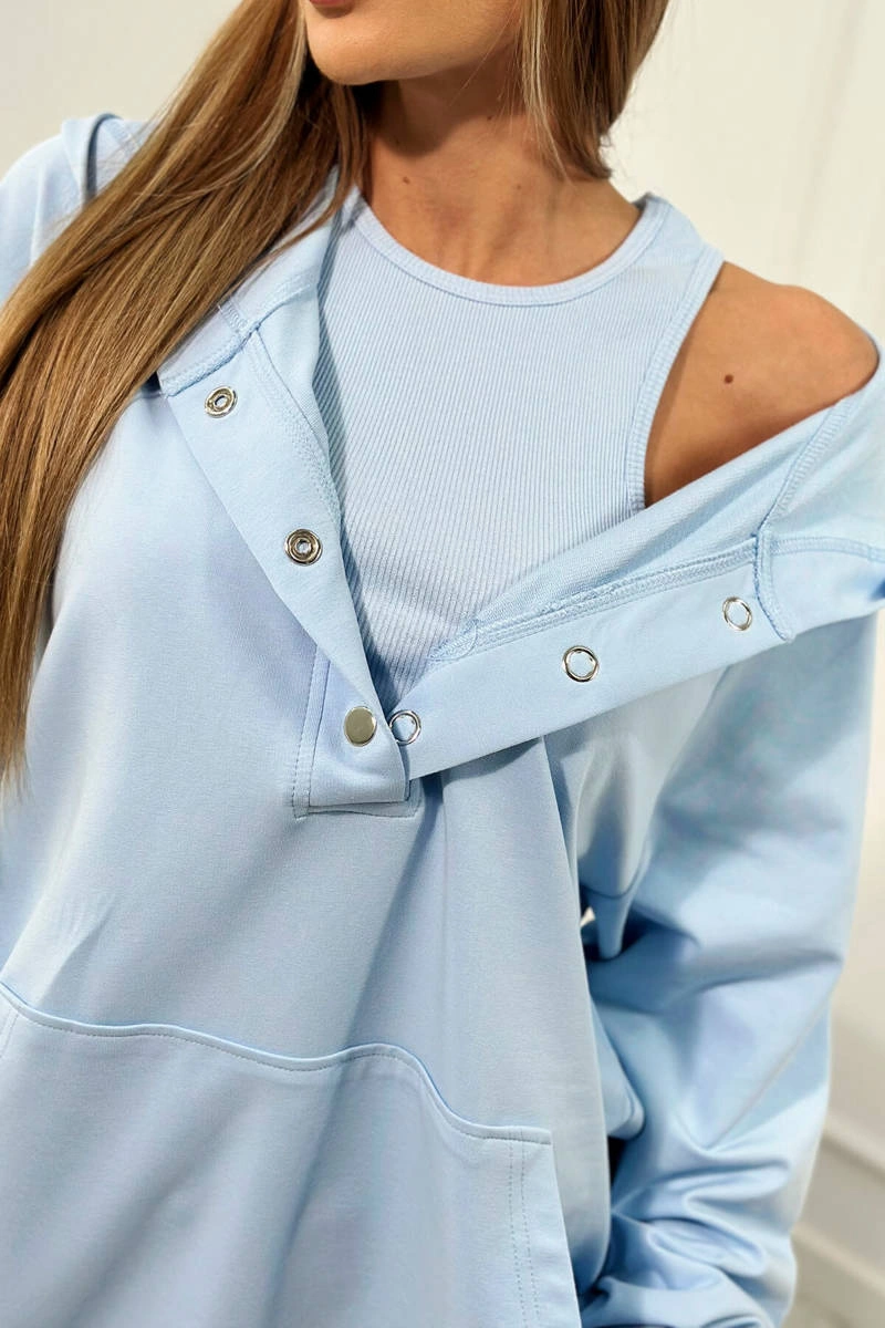 Komplet 3 w 1 bluza, top i krótkie legginsy błękitny zdjęcie 3
