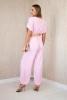 Overalls with a decorative belt at the waist candy pink