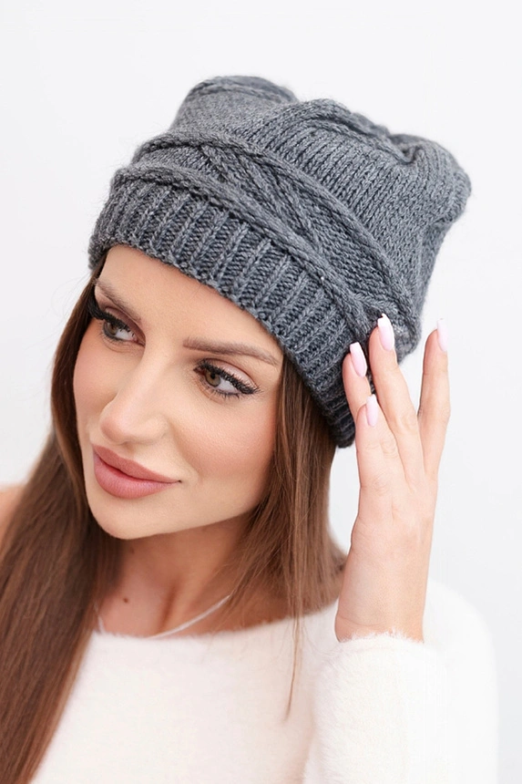 Women's winter hat made of wool with a woven pattern K428 graphite