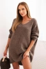 Moteriška suknelė Plus Size vilnonė su V formos iškirpte fango