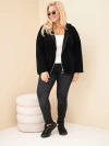 Dámská mikina Plus Size manšestrová s kapucí a zipem oversize černá