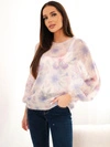 Damenpullover zu 70 % aus KID-Mohair mit Blumen und langen Ärmeln lila